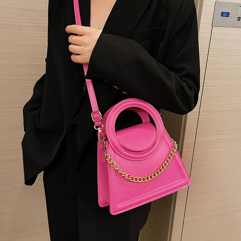 Round Top Handle Tote Bag - Small Pu Leather Shoulder Crossbody Bag
