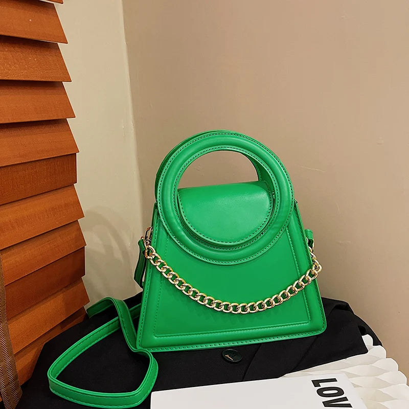 Round Top Handle Tote Bag - Small Pu Leather Shoulder Crossbody Bag