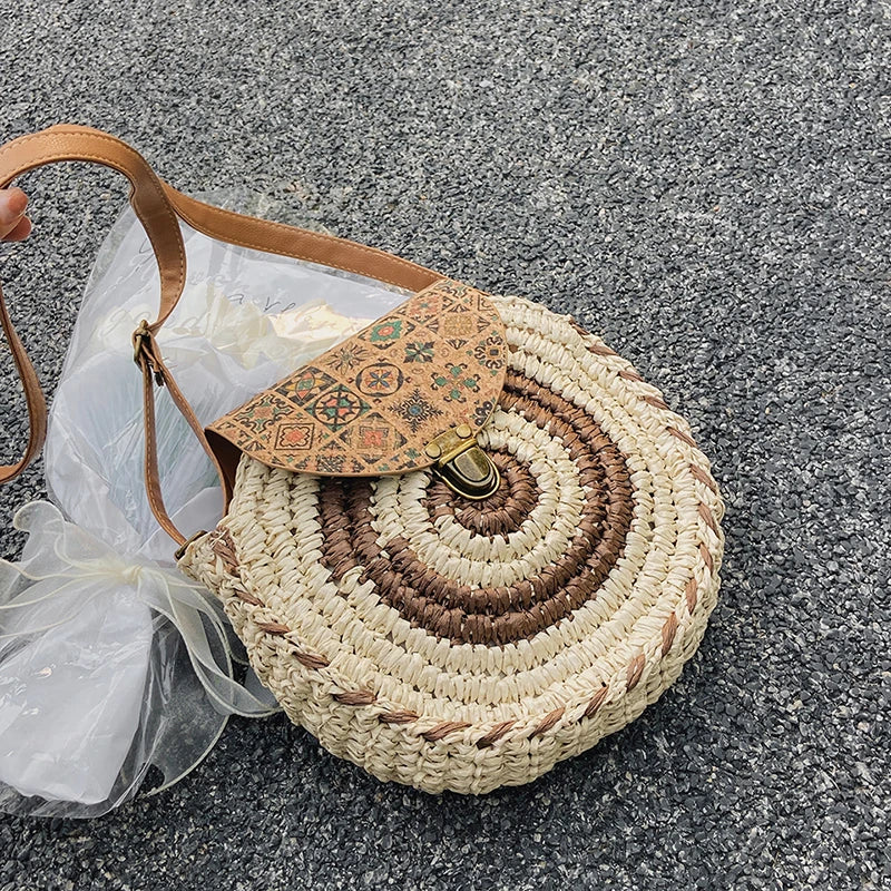 Straw Women Shoulder Crossbody Bags Handbag Purses Woven Beach Ladies Travel Bag
