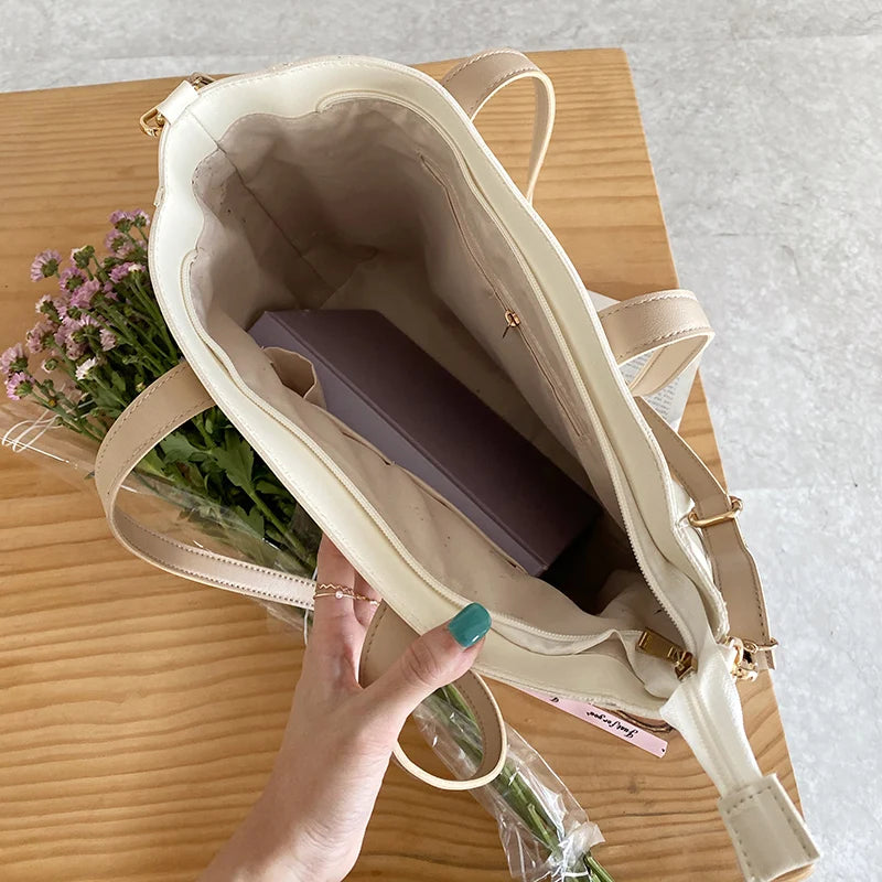 Large Capacity Bucket Shoulder Bag PU Leather Totes