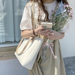 Large Capacity Bucket Shoulder Bag PU Leather Totes