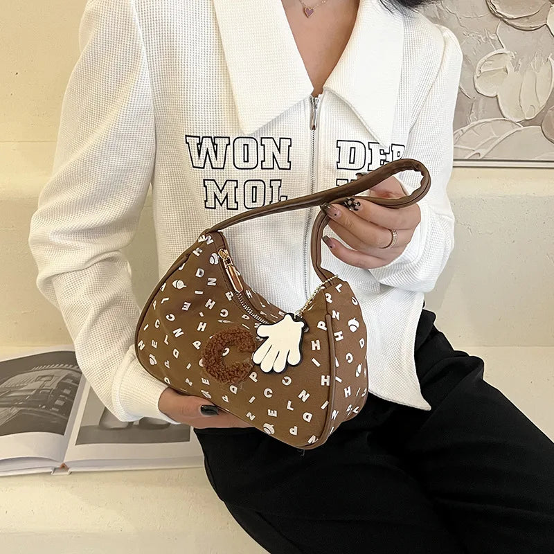 Canvas Half Moon Handbag for Women