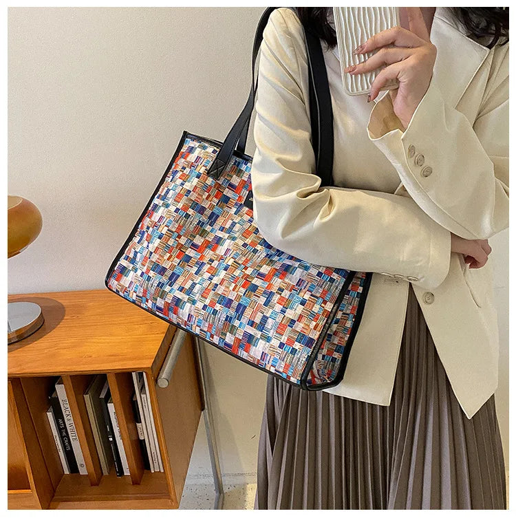 Canvas Rainbow Crossbody Shoulder Bag Large Handbag