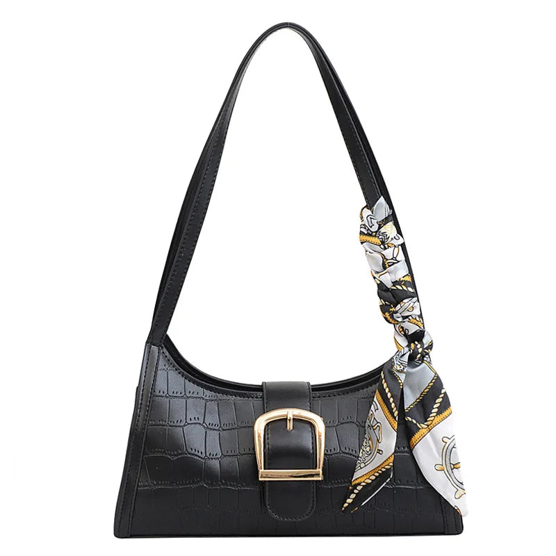 Crocodile Pattern Women's Shoulder Bag Scarf Crossbody Bag