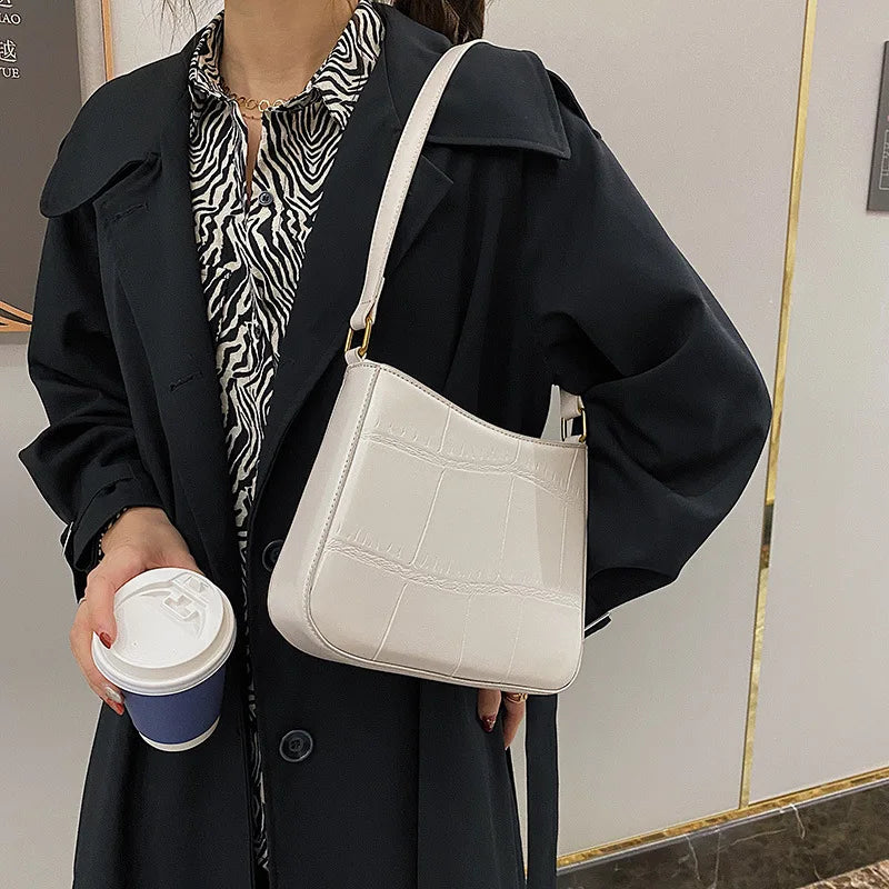 Crocodile Pattern Women's Shoulder Bag Retro Handbag Small Square Crossbody Bag