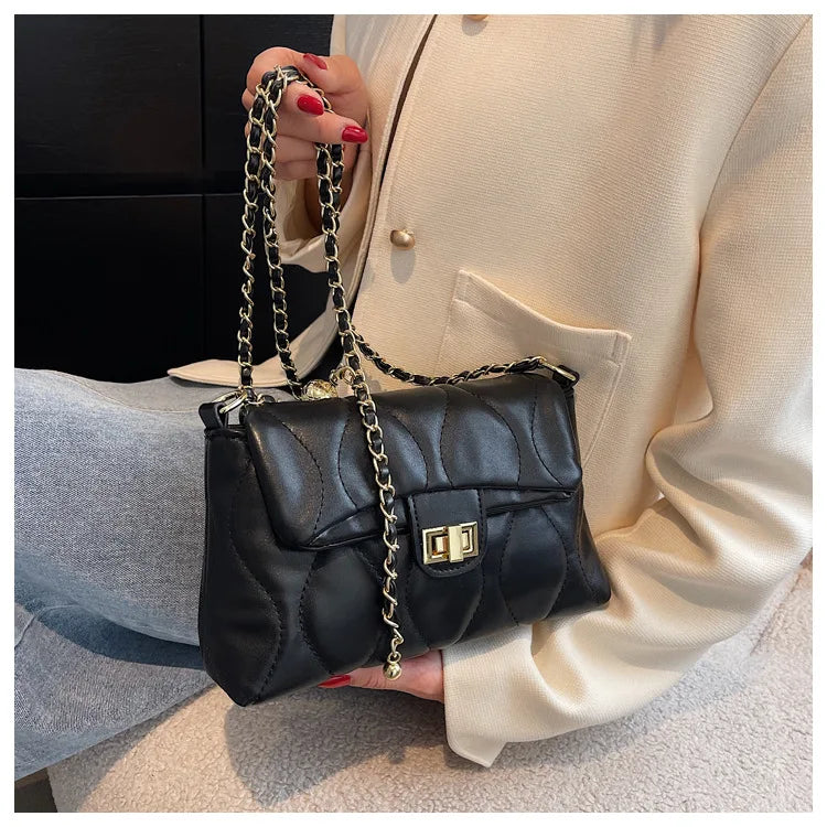 Floral Print Shoulder Bag Chain Lock Crossbody Small Square Handbag