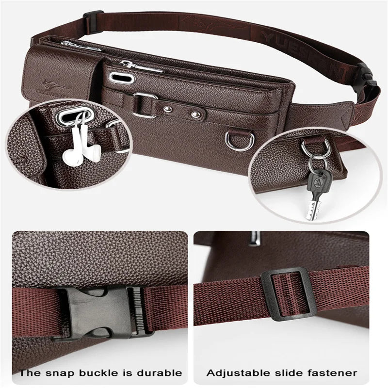 Men's Waist Bag Casual PU Belt Bag Men's Chest Bag