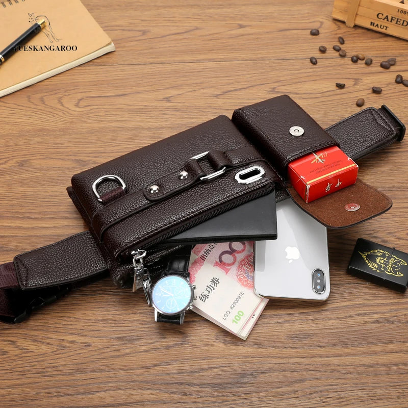 Men's Waist Bag Casual PU Belt Bag Men's Chest Bag