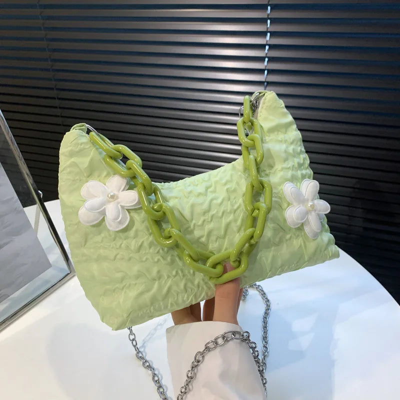 Nylon Flower Crossbody Bag Women's Handbag