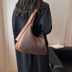 PU Leather Women's Shoulder Bag Contrast Crossbody Bag Half Moon Handbag