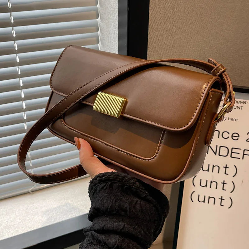PU Leather Women's Shoulder Bag Retro Lock Crossbody Bag