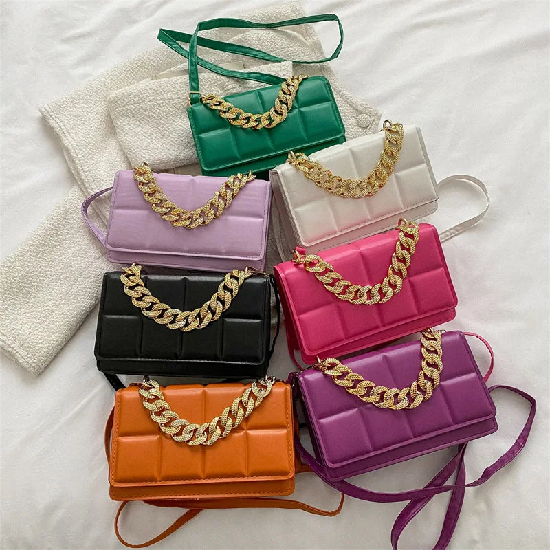 Plaid Quilted Shoulder Bag Chain Crossbody Handbag