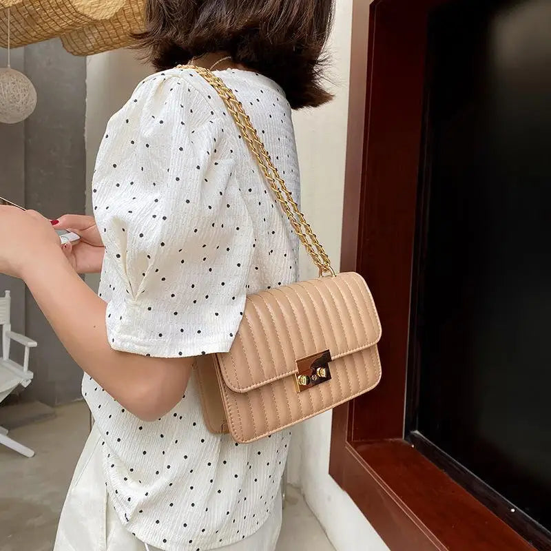 Stripe Printed Women's Shoulder Bag Chain Crossbody Handbag
