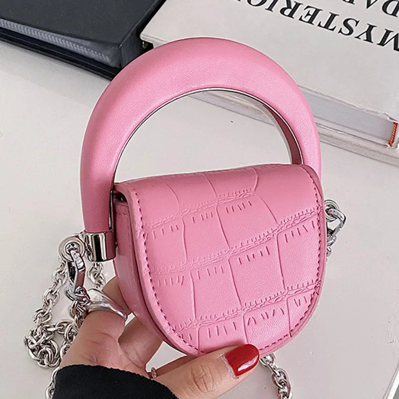Women Pink Small Handbags Short Handle Clutches PU Leather Totes Bag
