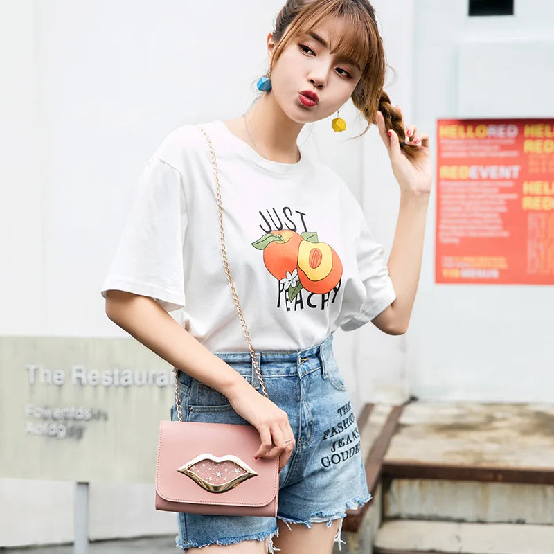 Big Lips Shoulder Bag Stars Leather Change Purse Women