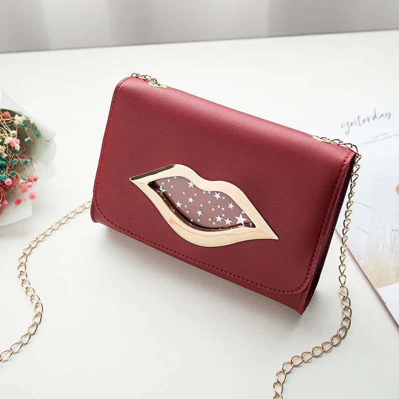 Big Lips Shoulder Bag Stars Leather Change Purse Women