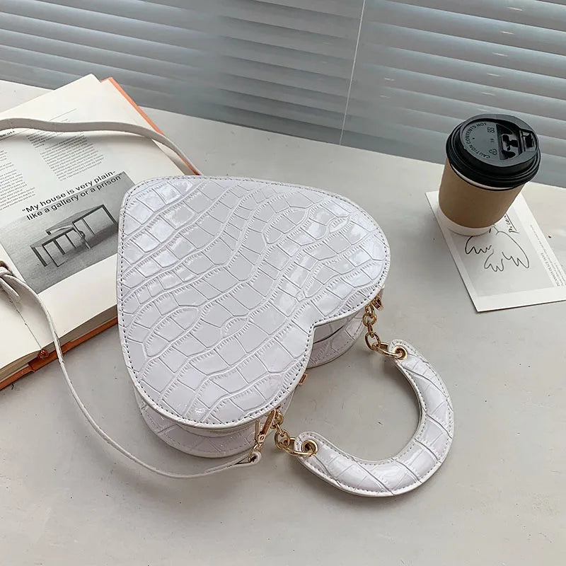 Heart Tote Bag Stone Pattern PU Leather Crossbody Bags Small Shoulder Bags