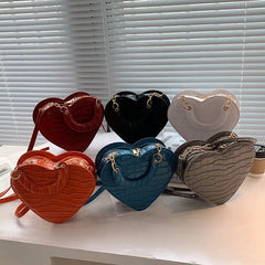 Heart Tote Bag Stone Pattern PU Leather Crossbody Bags Female Small Shoulder Bag