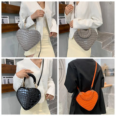 Heart Tote Bag Stone Pattern PU Leather Crossbody Bags Small Shoulder Bags