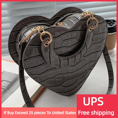 Heart Tote Bag Stone Pattern PU Leather Crossbody Bags Small Shoulder Bags