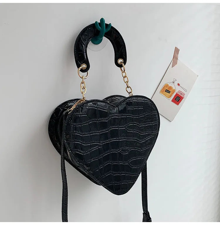 Stone Pattern PU Leather Crossbody Bag Women's Heart Tote Bag