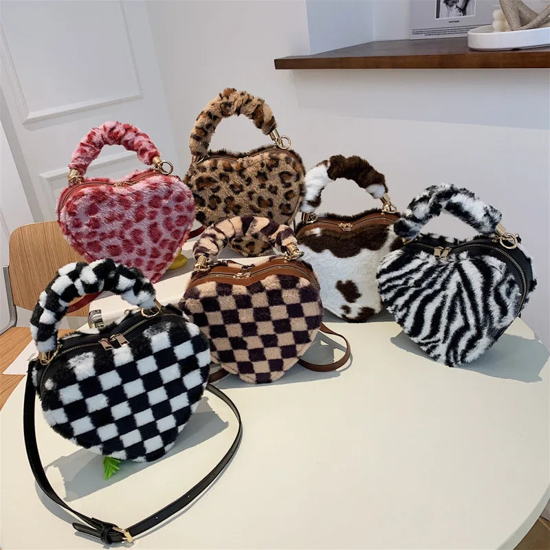 Stone Pattern PU Leather Crossbody Bag Women's Heart Tote Bag