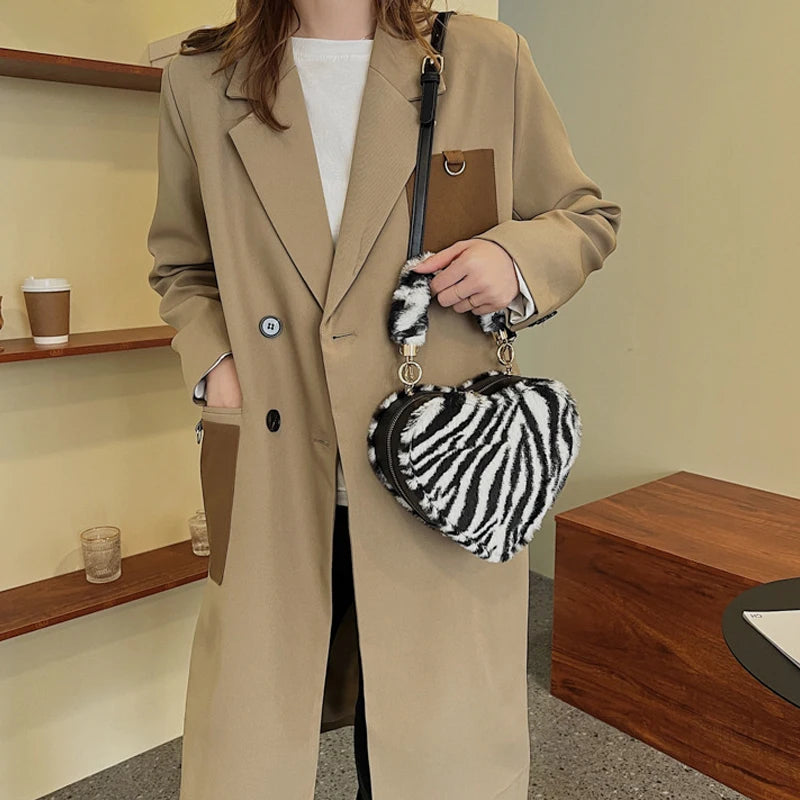 Stone Pattern PU Leather Crossbody Bag Women's Heart Tote Bag