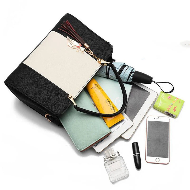 Tassel Patchwork Totes Casual Flap Handbag Shoulder Bag