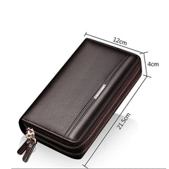 Men Clutch Bag Wallet Leather Double Zipper Business Purse Brown