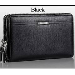 Men Clutch Bag Wallet Leather Double Zipper Business Purse Brown