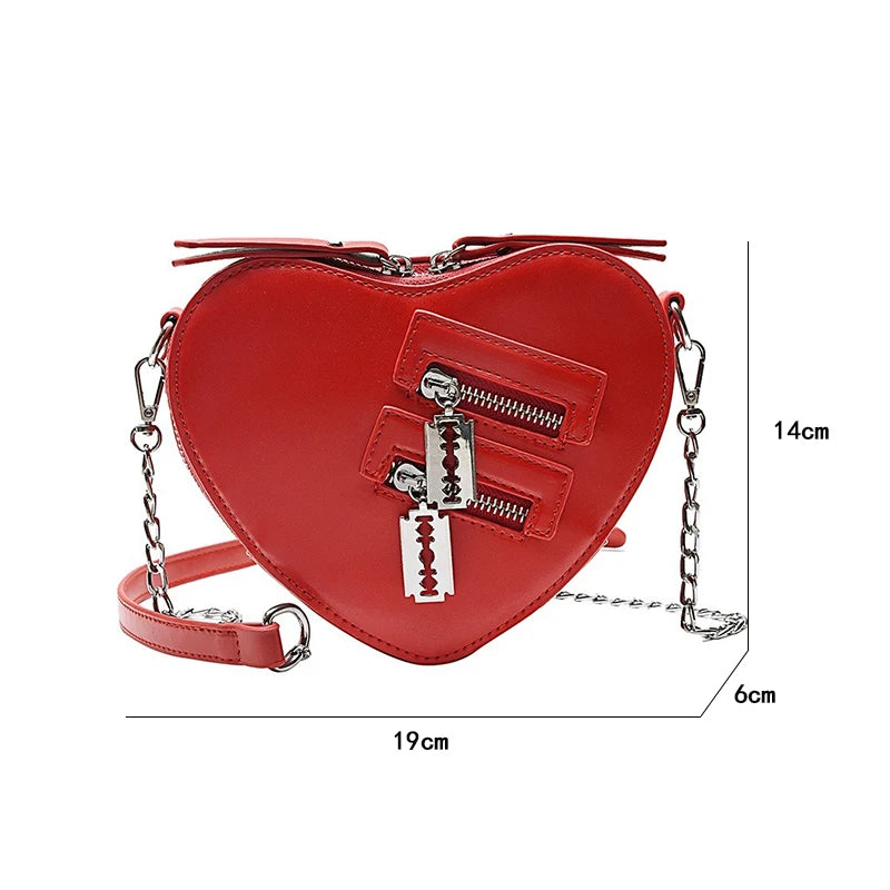 Gothic Heart Zipper Crossbody Bag for Women Girls