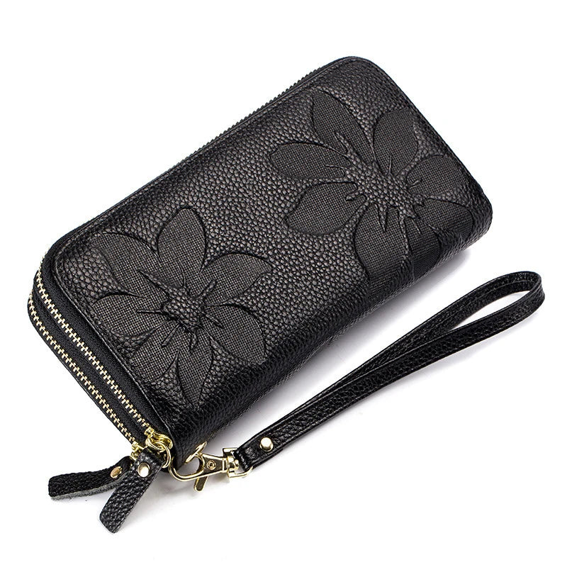 Women Leather Wallet Double Zipper Long Wallet Large Capacity