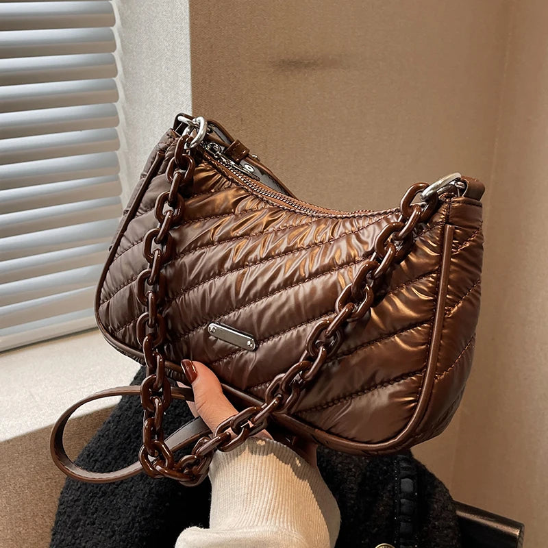 Thick Chain Half Moon Crossbody Bag Women's Shoulder Handbag