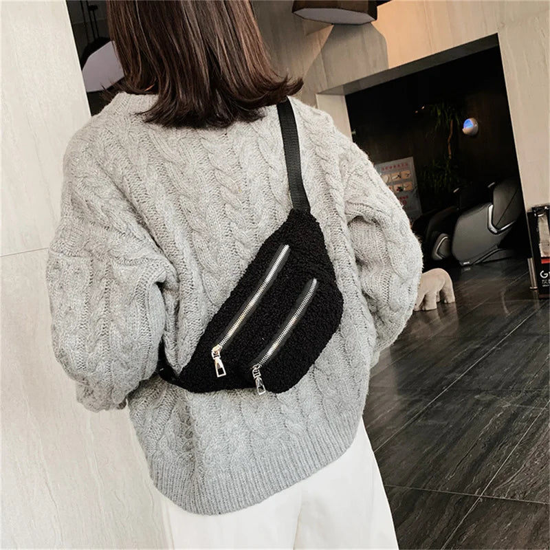 Women's Plush Waist Bag Crossbody Belt Chest Pack