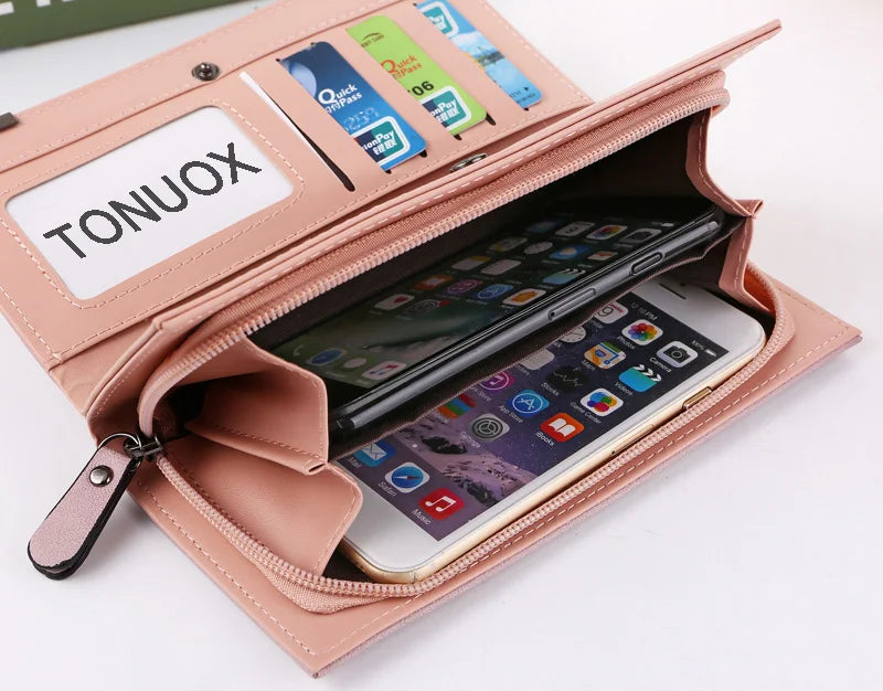 Women Leather Purses High Ladies Clutch Zipper Wallets