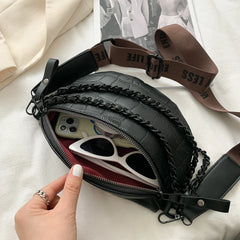 Women's Leather Waist Bag High Chest Chain Crossbody Fanny Pack