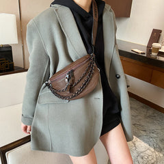 Women's Leather Waist Bag High Chest Chain Crossbody Fanny Pack