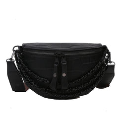 Women's Leather Waist Bag High Chest Chain Crossbody Fanny Pack