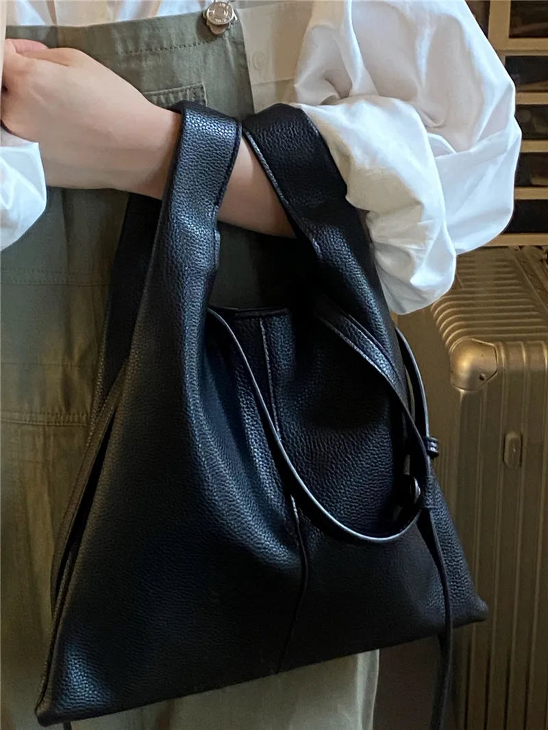 Women Bucket Bag Soft PU Leather Large Capacity Lady Shoulder Bag