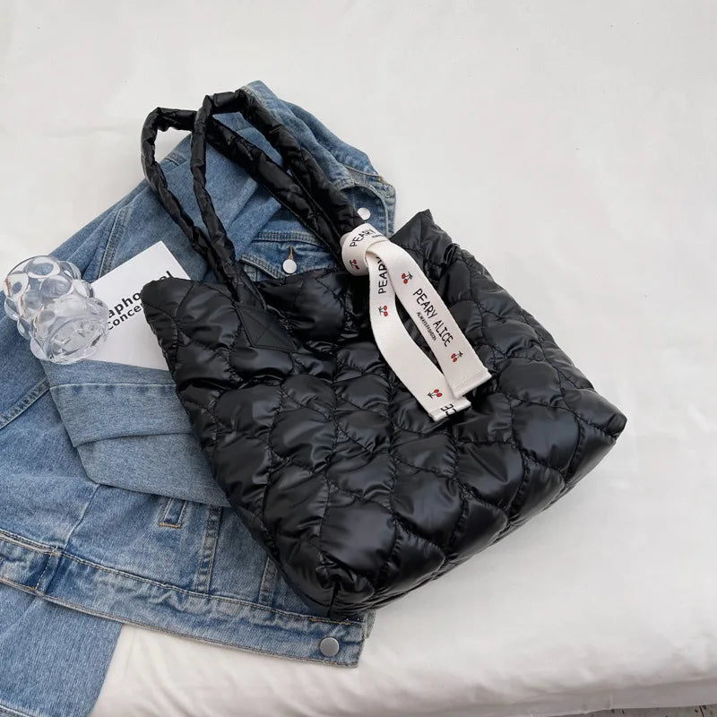 Quilted Cotton Pad Square Bag Soft Shoulder Crossbody Handbag
