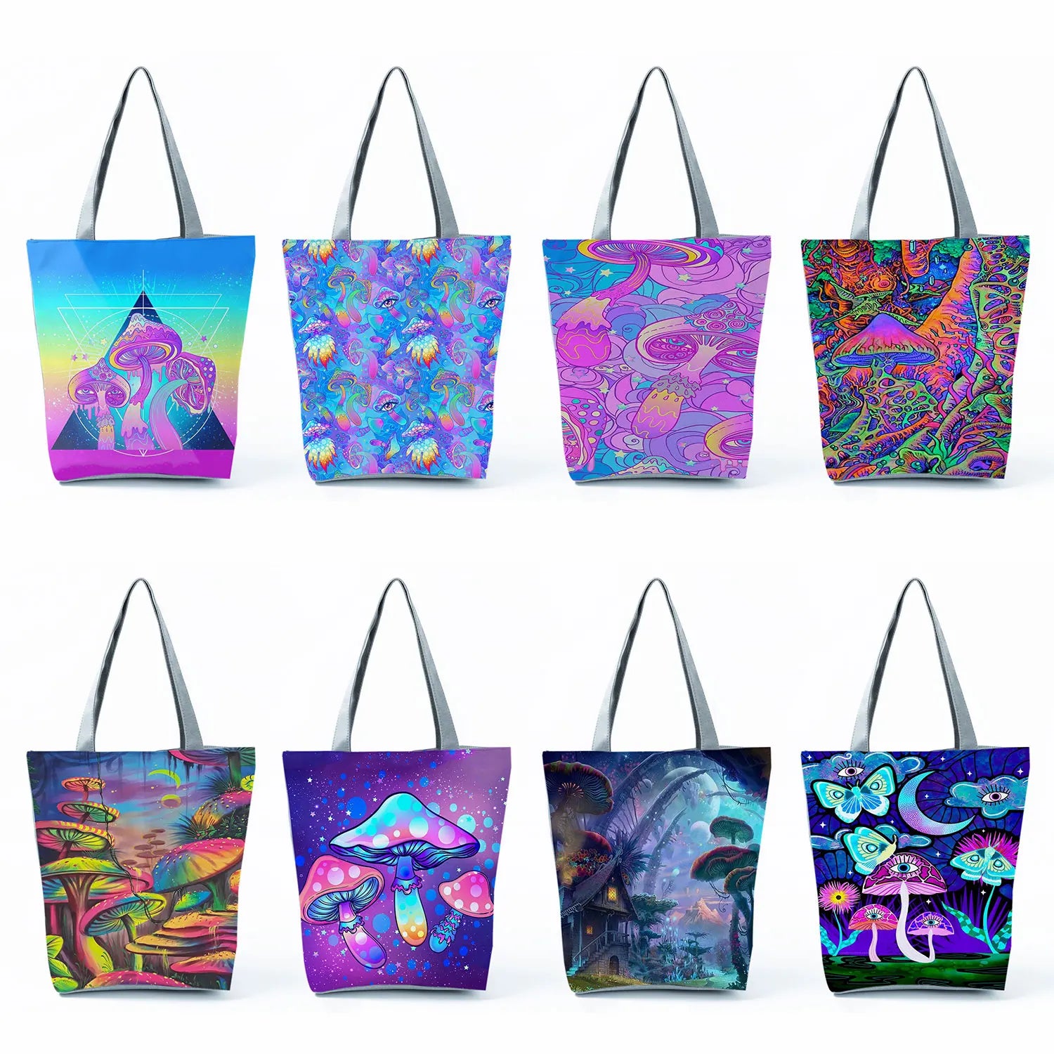 Bright Colors Mushroom Print Handbags Women Eco Reusable Shopping