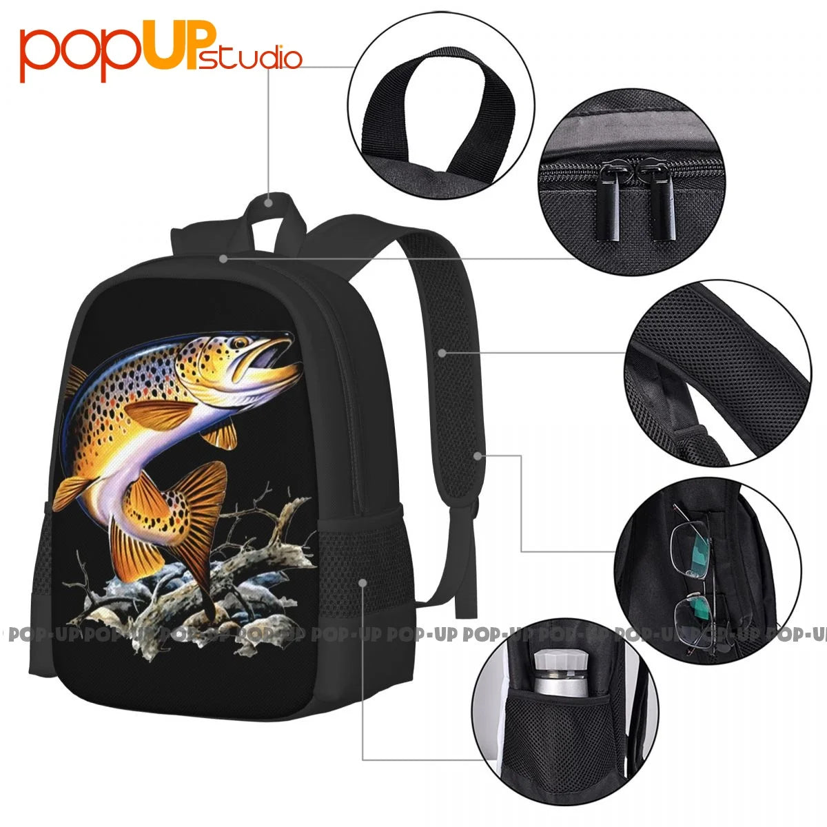 Brown Trout Fishing Backpack Large Capacity Gym Training