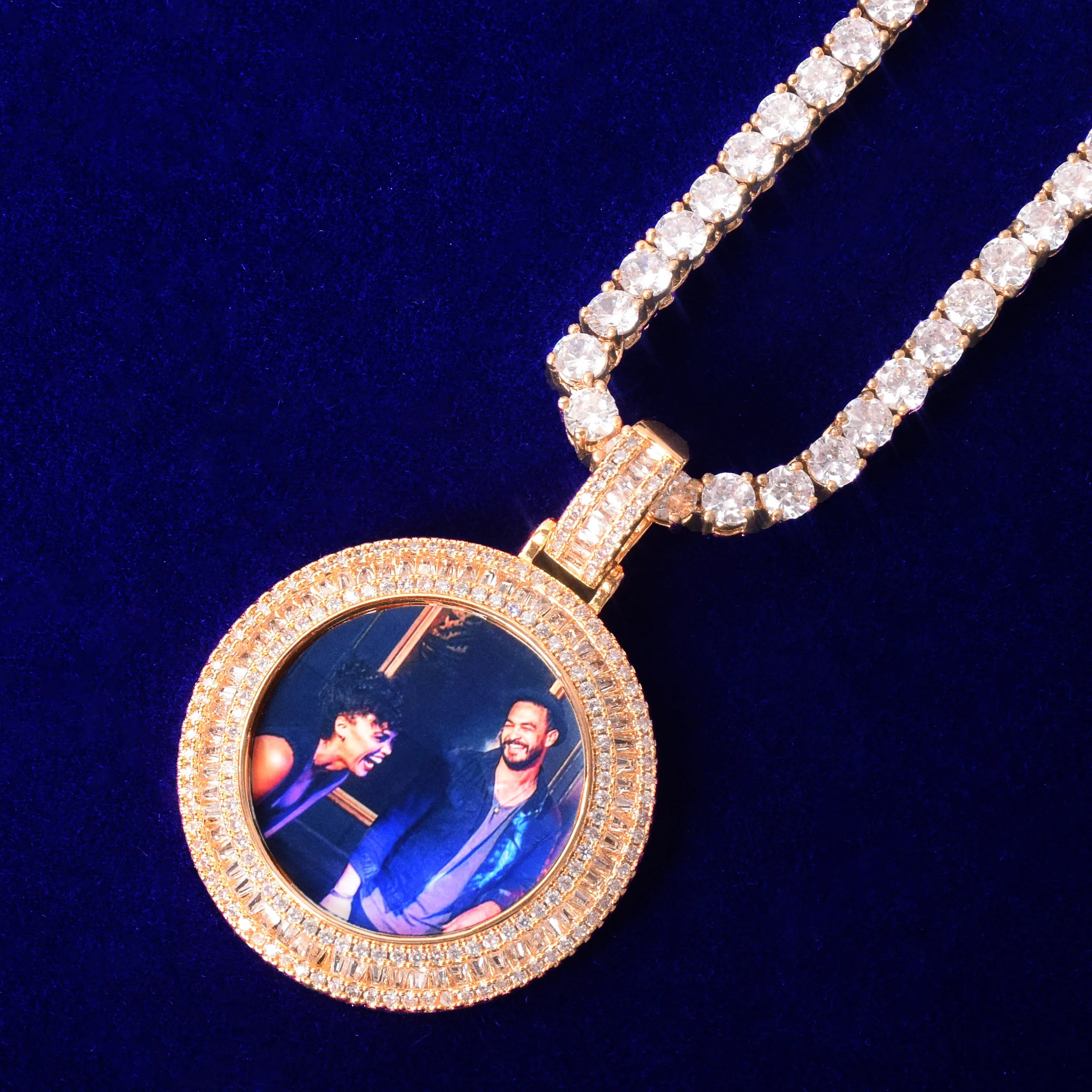 Bubble Letter Photo Necklace Picture Pendant Baguette Charms Men