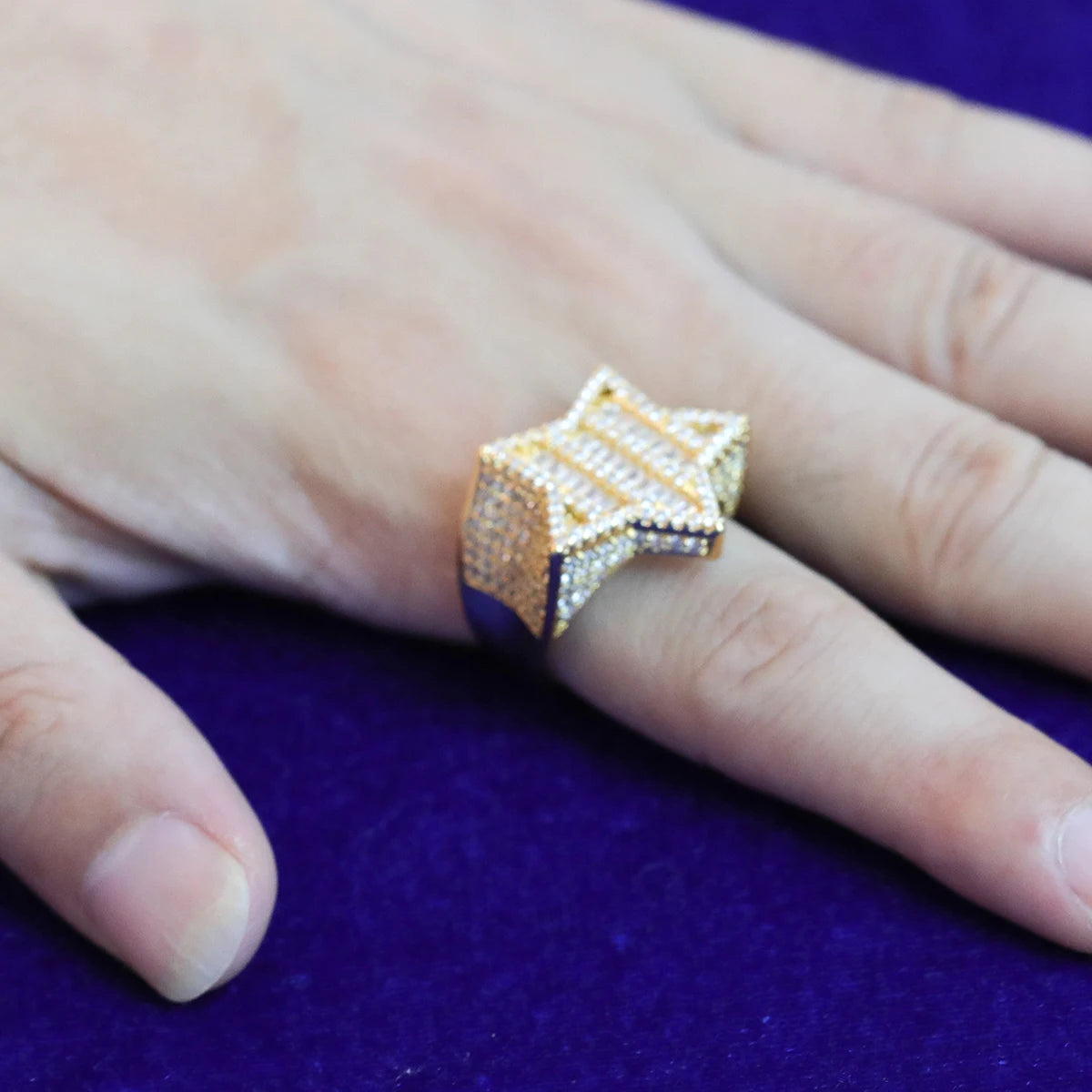 Bubble Letter Men Ring Baguette Star Charm Hip Hop Jewelry Gift