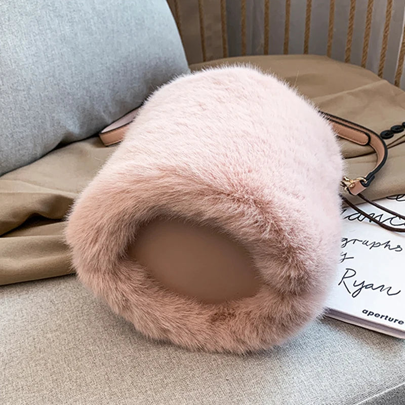 Faux Fur Bucket Bag Winter Shoulder Crossbody Handbag