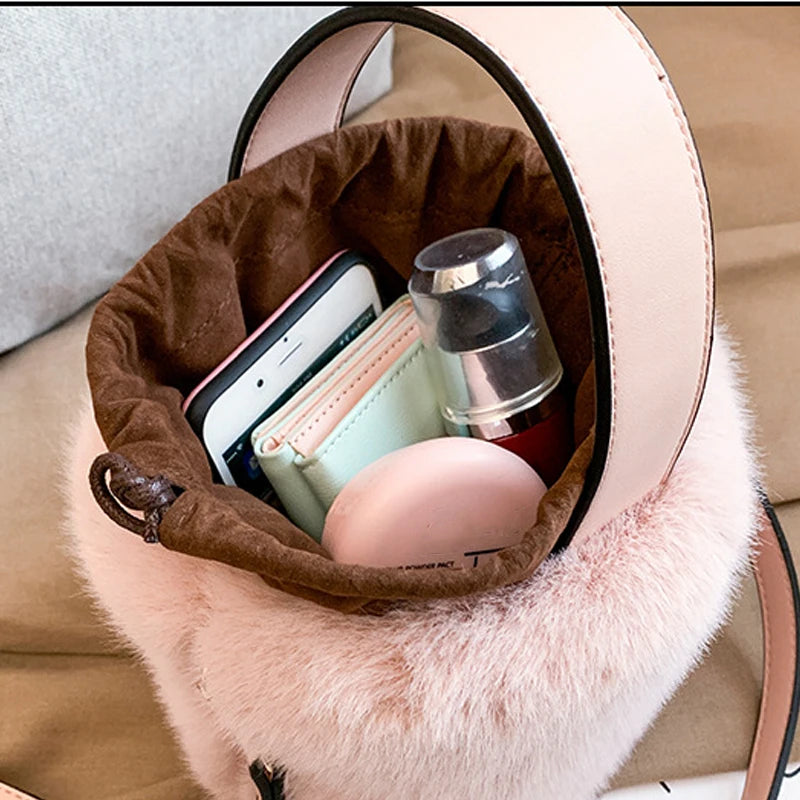 Faux Fur Bucket Bag Winter Shoulder Crossbody Handbag