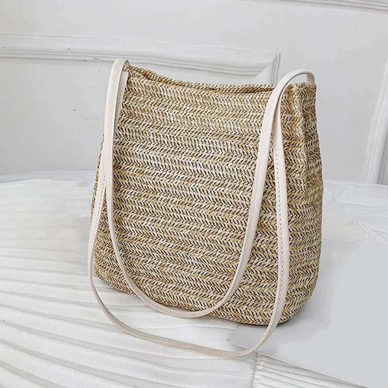 Vintage Woven Straw Beach Tote Bag Bohemian Summer Handbag