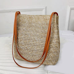 Vintage Woven Straw Beach Tote Bag Bohemian Summer Handbag