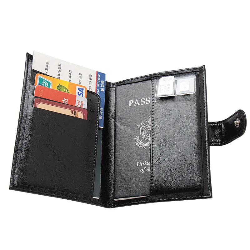 Oil Wax PU Leather Passport Holder with ID Card Cover