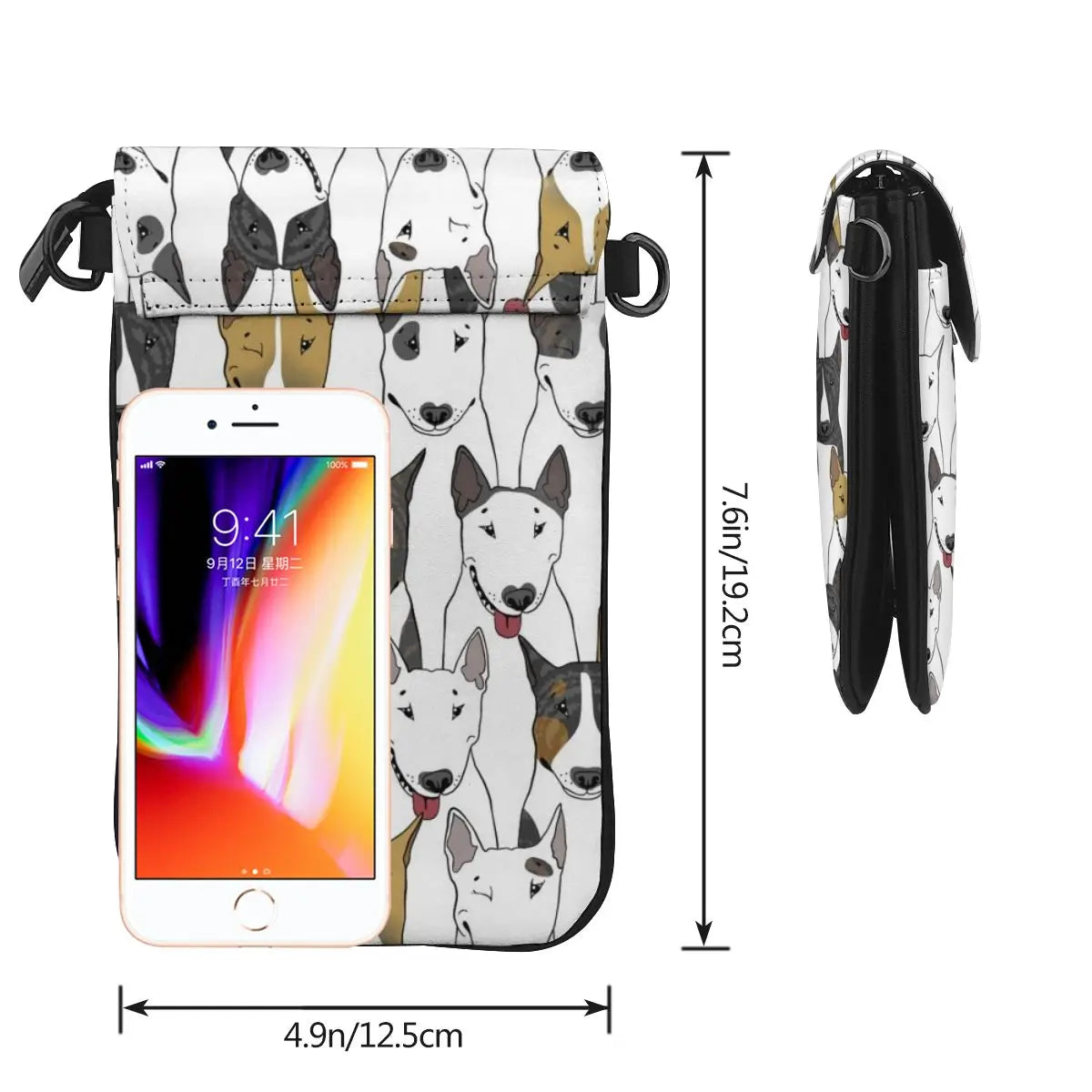 Bull Terrier Prints Crossbody Wallets Leather Messenger Bag
